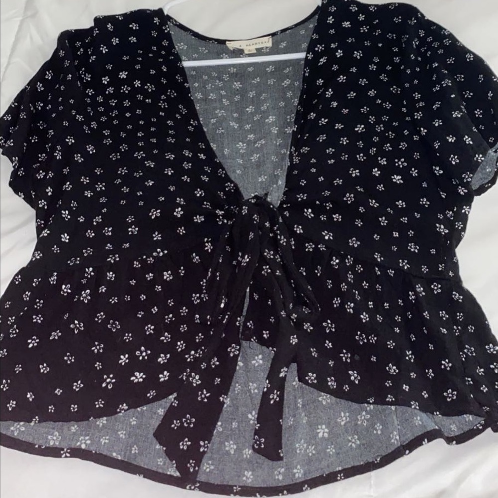 LA Hearts Black Tie Up Top